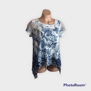 Creation Blue & White Lace Top XL